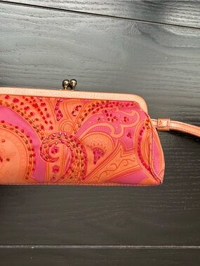 Pink & Orange Embellished Paisley Wristlet Clutch